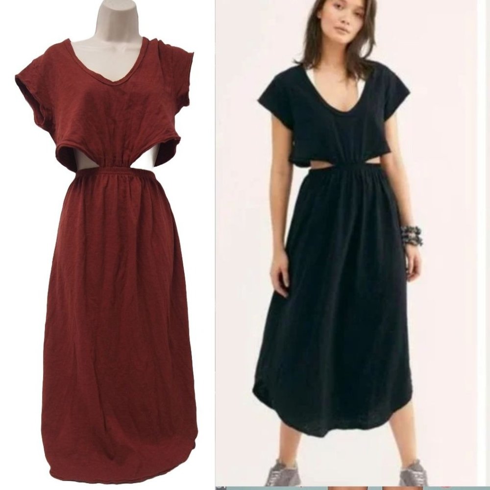 Free People Beach Womens Marigold Cutout Slub Midi Dress S Terra Cotta Brown